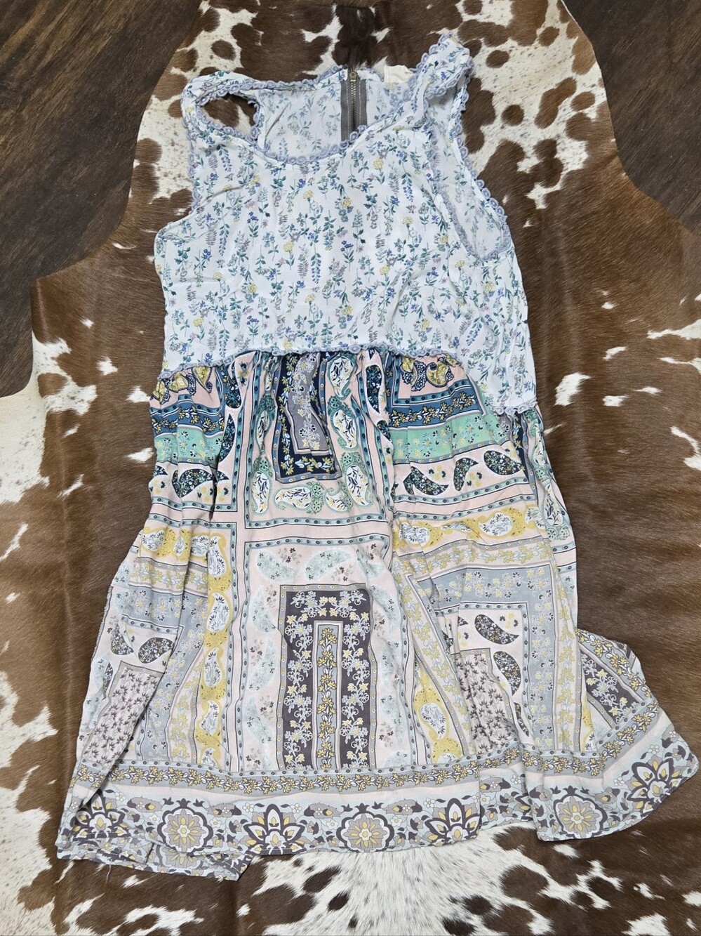 Boho Paisley Floral Patchwork Dress in Light Multi